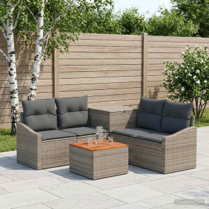 vidaXL Bankstel 6 st Grijs en Donkergrijs Poly Rattan en Staal