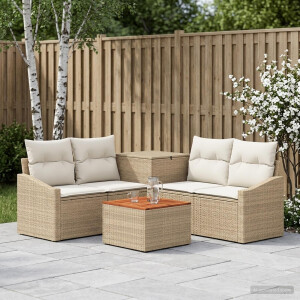 vidaXL Bankstel 6 st Beige en Crème Wit Poly Rattan en Staal