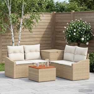 vidaXL Bankstel 6 st Beige en Crème Wit Poly Rattan en Staal