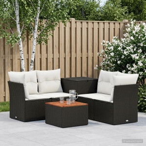 vidaXL Bankstel 6 st Zwart en Cream Wit Poly Rattan en Staal