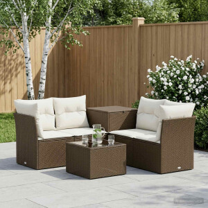 vidaXL Bankstel 6 st Bruin en Crème Wit Poly Rattan en Staal