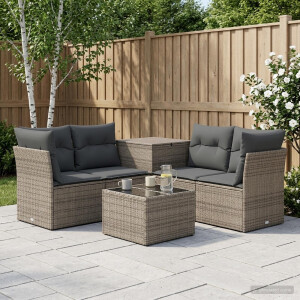 vidaXL Bankstel 6 st Grijs en Donkergrijs Poly Rattan en Staal