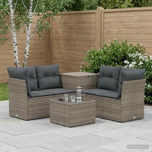 vidaXL Bankstel 6 st Grijs en Donkergrijs Poly Rattan en Staal