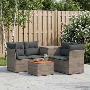 vidaXL Bankstel 6 st Grijs en Donkergrijs Poly Rattan en Staal