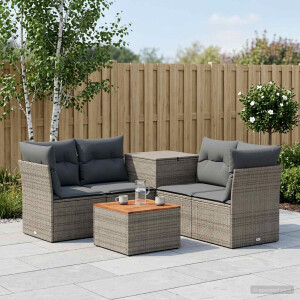 vidaXL Bankstel 6 st Grijs en Donkergrijs Poly Rattan en Staal