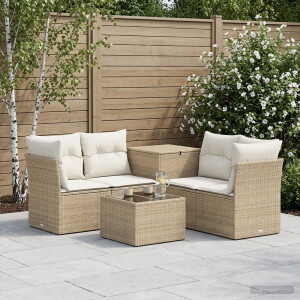 vidaXL Bankstel 6 st Beige en Crème Wit Poly Rattan en Staal