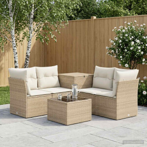 vidaXL Bankstel 6 st Beige en Crème Wit Poly Rattan en Staal
