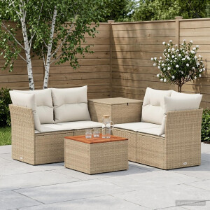 vidaXL Bankstel 6 st Beige en Crème Wit Poly Rattan en Staal