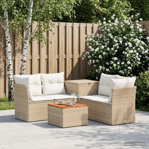 vidaXL Bankstel 6 st Beige en Crème Wit Poly Rattan en Staal