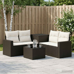 vidaXL Bankstel 6 st Zwart en Cream Wit Poly Rattan en Staal