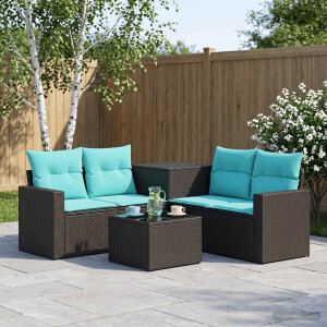 vidaXL Bankstel 6 st Zwart en Blauw Poly Rattan en Staal