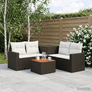 vidaXL Bankstel 6 st Zwart en Cream Wit Poly Rattan en Staal