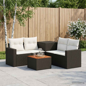 vidaXL Bankstel 6 st Zwart en Cream Wit Poly Rattan en Staal
