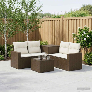 vidaXL Bankstel 6 st Bruin en Crème Wit Poly Rattan en Staal