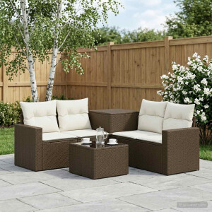 vidaXL Bankstel 6 st Bruin en Crème Wit Poly Rattan en Staal