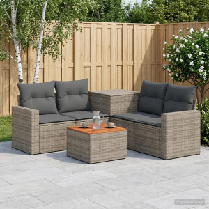 vidaXL Bankstel 6 st Grijs en Donkergrijs Poly Rattan en Staal