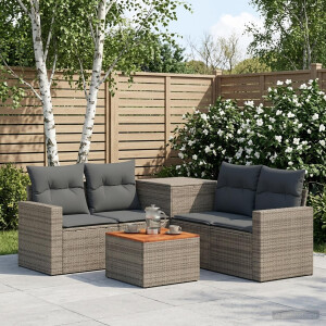 vidaXL Bankstel 6 st Grijs en Donkergrijs Poly Rattan en Staal