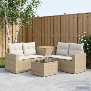 vidaXL Bankstel 6 st Beige en Crème Wit Poly Rattan en Staal
