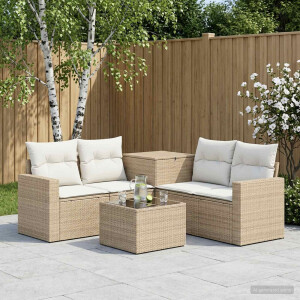 vidaXL Bankstel 6 st Beige en Crème Wit Poly Rattan en Staal