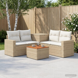 vidaXL Bankstel 6 st Beige en Crème Wit Poly Rattan en Staal