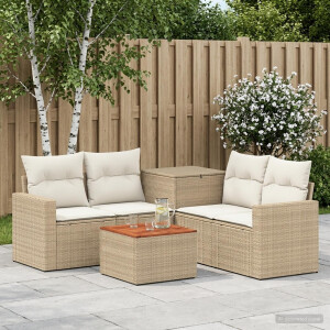 vidaXL Bankstel 6 st Beige en Crème Wit Poly Rattan en Staal