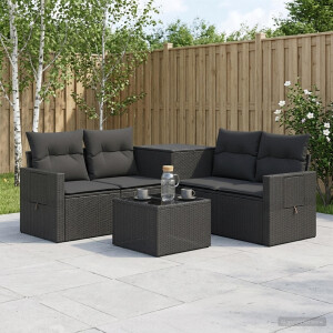 vidaXL Bankstel 6 st Zwart Poly Rattan en Staal