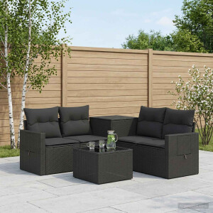 vidaXL Bankstel 6 st Zwart Poly Rattan en Staal