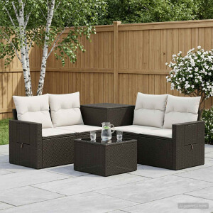 vidaXL Bankstel 6 st Zwart en Cream Wit Poly Rattan en Staal