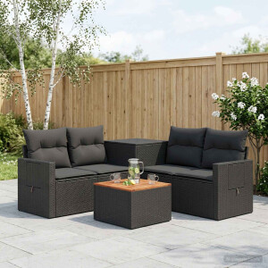 vidaXL Bankstel 6 st Zwart Poly Rattan en Staal