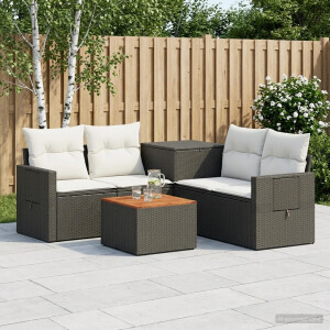 vidaXL Bankstel 6 st Zwart en Cream Wit Poly Rattan en Staal
