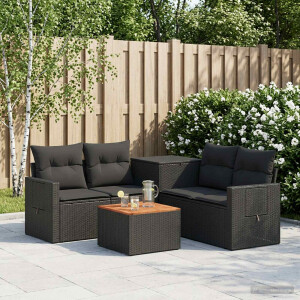 vidaXL Bankstel 6 st Zwart Poly Rattan en Staal