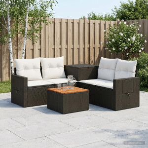 vidaXL Bankstel 6 st Zwart en Cream Wit Poly Rattan en Staal