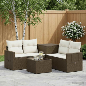 vidaXL Bankstel 6 st Bruin en Crème Wit Poly Rattan en Staal
