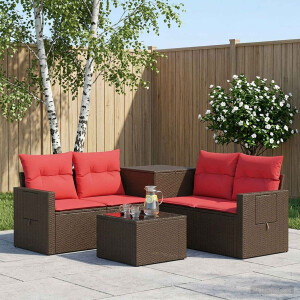 vidaXL Bankstel 6 st Bruin en Rood Poly Rattan en Staal