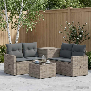 vidaXL Bankstel 6 st Grijs en Donkergrijs Poly Rattan en Staal