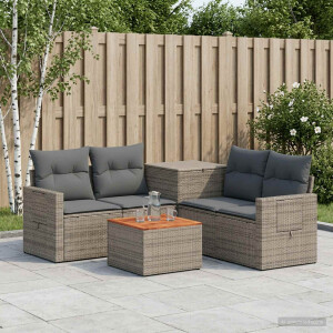 vidaXL Bankstel 6 st Grijs en Donkergrijs Poly Rattan en Staal