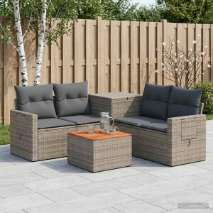 vidaXL Bankstel 6 st Grijs en Donkergrijs Poly Rattan en Staal
