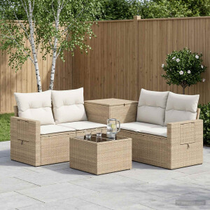 vidaXL Bankstel 6 st Beige en Crème Wit Poly Rattan en Staal