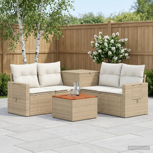vidaXL Bankstel 6 st Beige en Crème Wit Poly Rattan en Staal