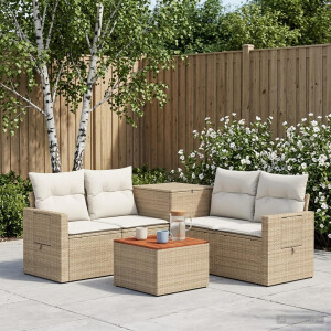 vidaXL Bankstel 6 st Beige en Crème Wit Poly Rattan en Staal