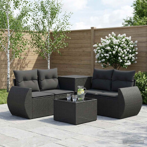 vidaXL Bankstel 6 st Zwart Poly Rattan en Staal