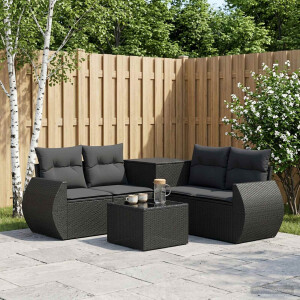 vidaXL Bankstel 6 st Zwart Poly Rattan en Staal