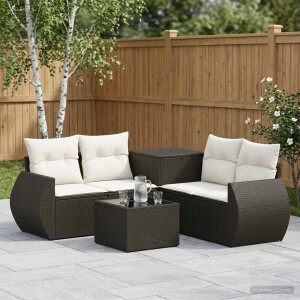 vidaXL Bankstel 6 st Zwart en Cream Wit Poly Rattan en Staal
