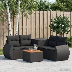 vidaXL Bankstel 6 st Zwart Poly Rattan en Staal