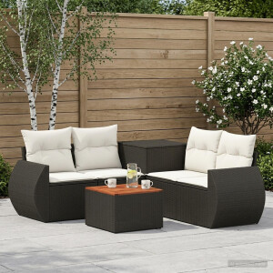 vidaXL Bankstel 6 st Zwart en Cream Wit Poly Rattan en Staal