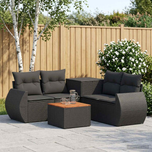 vidaXL Bankstel 6 st Zwart Poly Rattan en Staal