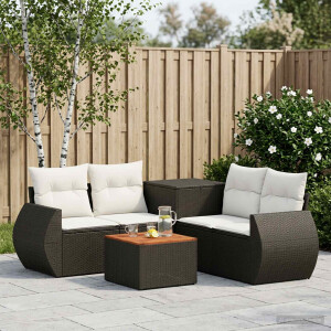 vidaXL Bankstel 6 st Zwart en Cream Wit Poly Rattan en Staal