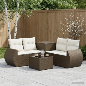 vidaXL Bankstel 6 st Bruin en Crème Wit Poly Rattan en Staal