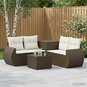 vidaXL Bankstel 6 st Bruin en Crème Wit Poly Rattan en Staal