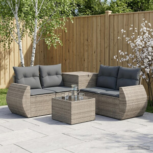 vidaXL Bankstel 6 st Grijs en Donkergrijs Poly Rattan en Staal